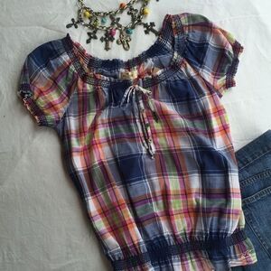 $ALE! $ALE! Hollister plaid print peasant top